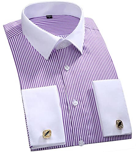MAOAEAD Chemise classique à manches longues pour homme avec poignets français rayés, poche plaquée simple, chemises d'affaires coupe standard