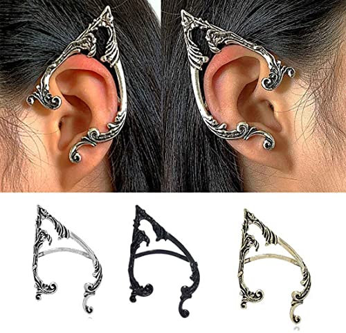 Cubahop 1-Paar Vintage Elfen Ohr Manschetten Piercing Ohr Manschette Ohrringe Kletterer Ohr Wrap Gothic Übertriebenen Ohrring für Frauen und Mädchen (Schwarz)