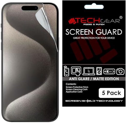 TECHGEAR [5 Pack Matte Screen Protectors for iPhone 15 Pro Max - ANTI GLARE/MATTE Screen Protectors With Cleaning Cloth & Application Card Compatible with iPhone 15 Pro Max 6.7