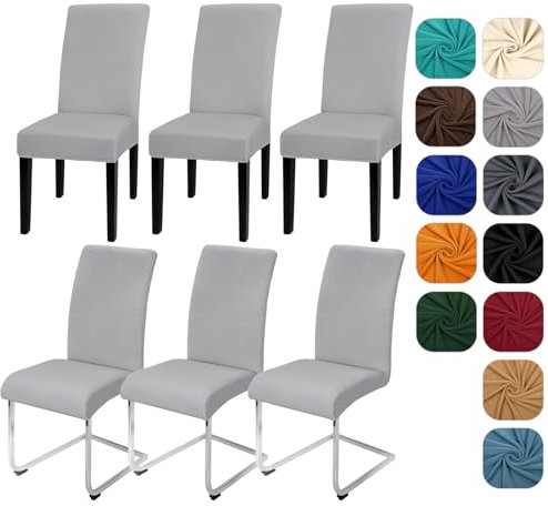 Yugarlibi Stuhlhussen 6er Set Stretch Stuhlhussen Schwingstuhl Elastische Hussen Stuhlbezug Abnehmbarer Waschbarer Stühle Schutz für Küche Restaurant Hotel Bankett Hochzeit (Hellgrau, 6 Stück)