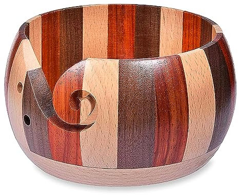 WishesMar Hilo de Madera Cuenco 15 cm de Diámetro - Cuenco de la Bola de Hilo con Agujero Grabado en Espiral - Cuenco de Almacenamiento de Lana para Tejer #B