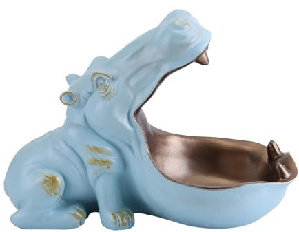 Nilpferd Statue Tischdekoration,Modern Nilpferd Kunstharz Skulptur Deko,Groß Mund Nilpferd Kleinteile Schlüsselbonbons Behälter,Nilpferd Figur Schlüsselschale Schlüssel Deko für Flur Wohnzimmer S