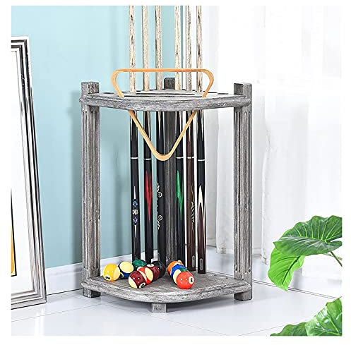Billard-Queue-Rack graue Ecke – tragbarer Poolstockhalter aus Holz, Retro-Queue-Racks & Halter – Bodenstehend für 10 Queues – kreatives Geschenk