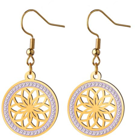 KKJOY Boucles d'oreilles de Fleur de Vie en Acier Inoxydable Boucles d'oreilles à Pendentif Fleur d'Eternité Bijoux Amulette Inspiratrice Cadeaux Spirituels pour Femmes Charmantes Dames