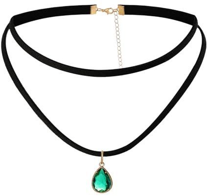 JJDreams Grüne Teardrop Choker Halskette Damen Samt Schmuck Schwarz Gothic Retro Choker Halsband Einstellbar