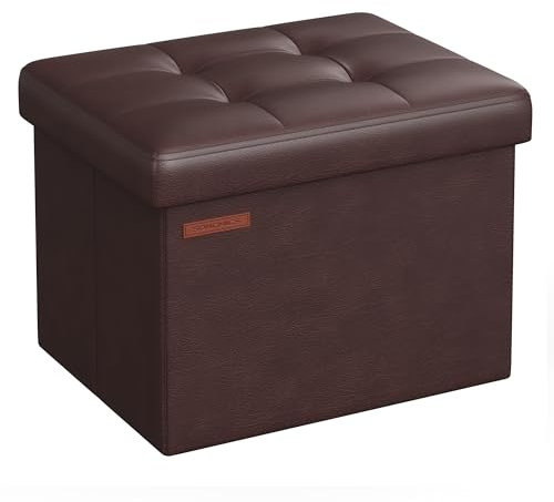 SONGMICS Storage Ottoman, Foldable Small Ottoman Foot Rest, 31 x 41 x 31 cm Foot Stool, Cube Ottoman with Storage, Load up to 130 kg, for Living Room, Bedroom, Entryway, Chestnut Brown LSF100K52