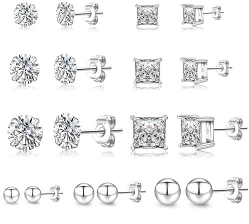 PABBEU 9 Paar Ohrstecker Silber 925 Damen Hypoallergen Ohrstecker Silber 5A+ Zirkonia Klein Ohrringe silber Zierlicher Knorpel Silber Ohrringe Damen 925 Mädchen Set