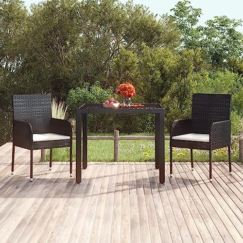 Homgoday Gartentisch mit Glasplatte Garten Esstisch Terrassentisch Gartenmöbel Tisch Außentisch Balkontisch Esszimmertisch Tisch für Garten, Balkon, Terrasse Schwarz 90x90x75 cm Poly Rattan
