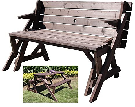 Kombination Aus Holz-Picknicktisch Und Klappbank Für Den Außenbereich, Multifunktionale Gartenbänke Mit Schirmlöchern, Die Korrosionsbeständige Massivholz-Rückenlehne, Parkbank-Terrassen-Freizeitsitz