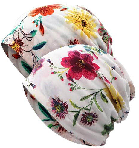XYIYI Damen Mütze Chemo Hut Slouchy Kopfbedeckungen Kopf Wraps Krebshüte (2Stück Blume Rose Orange)