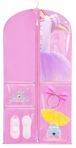 RETON Kinder Kleidersack mit 4 Taschen, Faltbare Kinder-Kleidungstasche lang 100 cm für Hängende Kleidung, Garment Bag mit 3-Reißverschlüssen für Tänzer Wettbewerbe Aufführungen