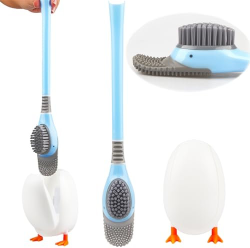 Kreative Duck Toilettenbürste Set, Klobürste mit Randreiniger, WC Bürsten, Toilettenbürste Silikon, Klobürste Silikon Bathroom mit Starken Borsten für Tiefenreinigung(Blau)