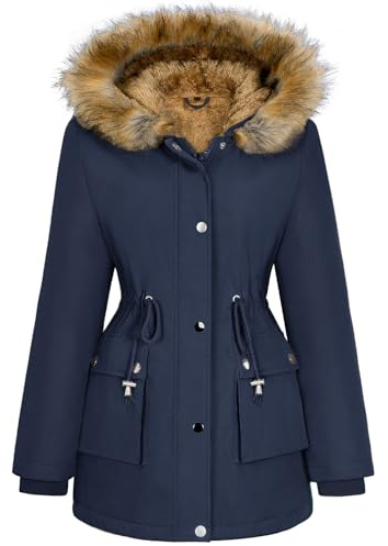 Lonya Women's Winter Faux Hooded Parka Jackets Waterproof Coats Fleece Lined Ladies Long Coat Outerwear Windproof Warm Thicken Sherpa Lining Puffer Jacket