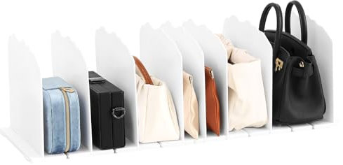 Fangoo 8 Stück Handtaschen Trenner Organizer Einstellbarer Handtaschen Aufbewahrung Regaltrenner Taschenständer Weiß Abnehmbar Handtaschen Schrank Organizer für Küchenbuchregalen Schlafzimmer Büro