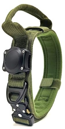 ZHHSUNY 100% wasserdichtes aktives GPS Air-Tag Hundehalsband,Militär Hundehalsband mit GPS Air-Tag Halterung und Griff,geeignet für professionelles Training(Grün, L)