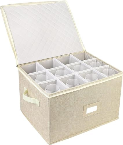 UCK-KIT Weinglas-Aufbewahrungsbehälter,Aufbewahrungsorganisator für Stemware und Glaswaren,Stapelbare Weinglas-Aufbewahrungsbox mit Trennwänden für Küchenlagerung und Umzugszubehör,Beige