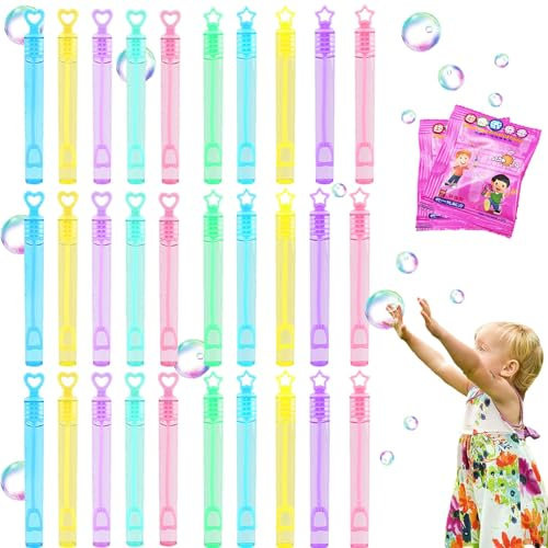 Aszaui Bolle di Sapone Bambini, 50 Bolle con Manico a Cuore, per Matrimoni, Compleanni e Feste