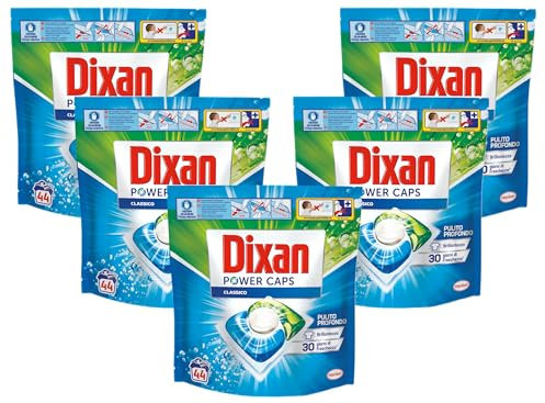 Dixan Power Caps Classico, Detersivo Lavatrice in Capsule, Confezione da 5 x 44 lavaggi