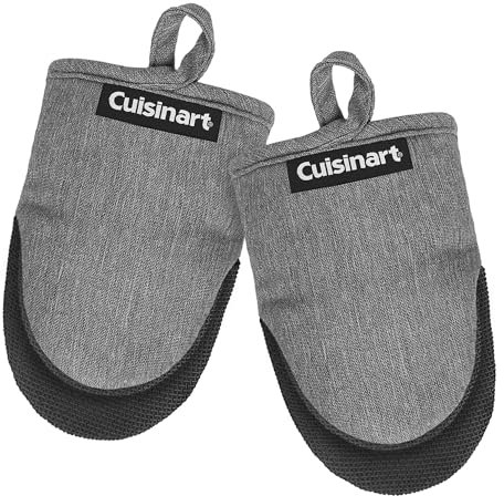 Cuisinart Mini Oven Mitts – 5.5” x 7” Heat-Resistant Kitchen Mitts for Oven with Non-Slip Neoprene Palm, Cotton Filling, and Fabric Loop – Durable Oven Mitt Set for Cooking & Baking (Black)