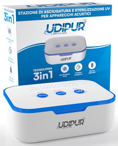 Drying Station for Hearing Aids UV Sterilisation Cleaning and Charging Udipur 3in1 Technology USB Type-C Maximum Temperature 50°C - 110x90x40mm