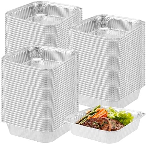 UNGFEI 100 teglie quadrate in alluminio da 20,3 cm, 1200 ml, grandi contenitori per cottura al forno, conservazione degli alimenti, congelamento, 20,5 x 20,5 x 4,5 cm