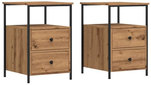 vidaXL Nachttisch 2 STK., Nachtschrank mit Stauraum, Nachtkommode für Schlafzimmer, Nachtkonsole Beistelltisch Metallbeine, Artisan-Eiche Holzwerkstoff