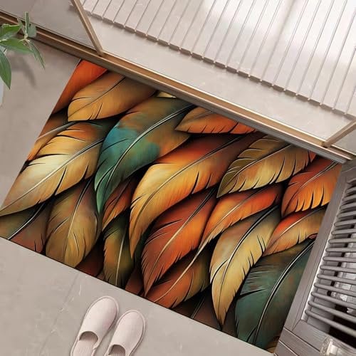 COSKTIARL Fussmatte Für Außen Und Innen - 80X120Cm Farbige Kunstfedern Aufdruck rutschfeste Türmatte - Ideal Für Haustür, Flur, Büro - Waschbar, Teppich Läufer Flur rutschfest