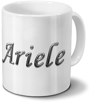 printplanet Tasse mit Namen Ariele - Motiv Chrom-Schriftzug - Namenstasse, Kaffeebecher, Mug, Becher, Kaffeetasse - Farbe Weiß