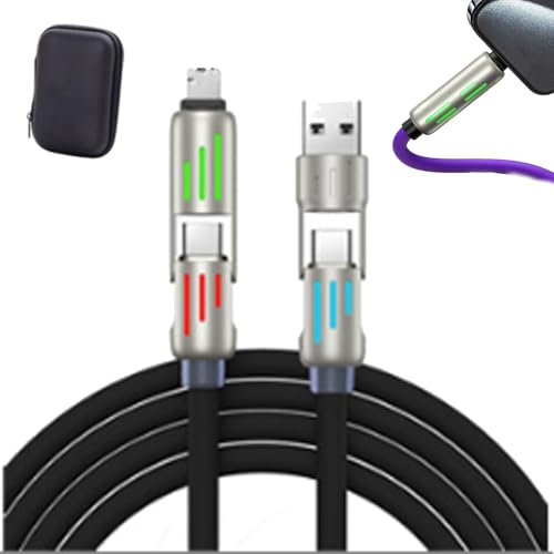 Survetement 4 in 1 Charging Cable, 4in 1 USB Charging Cable with Case, Fast Charging USB C Cable, 240w 4-in-1 USB C Cable, Multi Fast Charging Cable with Breathing Light (5ft,Black)