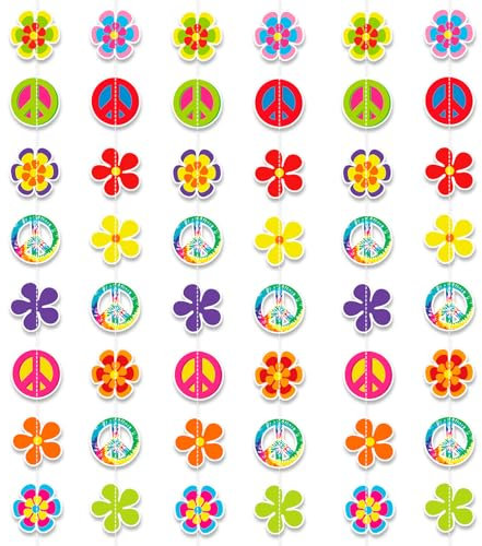 HOWAF 6 Hippie Deko Hippie Girlande, 60er Jahre Hippie Theme Party Girlande Banner Frieden Zeichen Hängedeko Blumen Flower Power Accessoires für Groovy Party 60er Jahre Hippie Accessoires