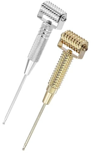 2 Stücke Gesichtsmassage Roller, Akupunkturpunkte Akupressur Roller Ohr Akupunkturpunkte Frühling Nadel Massage Roller für die tägliche Gesichtspflege (Gold+Silber)