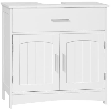 EUGAD Armario de Baño, Mueble Bajo Lavabo, Armario Baño Blanco con Cajones, Estante Ajustable, Mueble para Lavabo de Pie, MDF, 60x30x60 cm