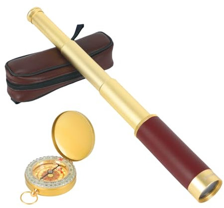 Inscrip Retro Pirat Teleskop Monokular, 25x30 Zoomable Vintage Kapitän Jack Spyglass, HD-Nachtsicht BAK-4 Linse Fernrohr, mit Kompass Faltbar Tragbar Pocket Monokular Erwachsene für Camping im Freien