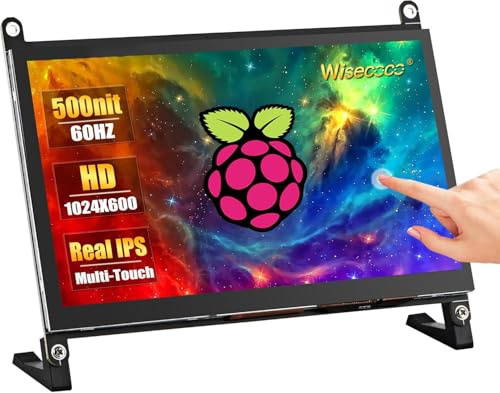wisecoco 7 Inch Touchscreen Monitor for Raspberry Pi HDMI IPS 1024 x 600 Mini LCD Display for RPI Pi 5/4B/3B 2 Zero B B+ Windows Driver-Free