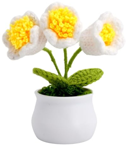 EANAGO Gehäkelte Blume als Wohlfühl-Deko Häkelblume inkl. Blumentopf | Handgefertigte, in leuchtendem Rosa, pflegeleicht und ganzjährig einsetzbar für fröhliche Räume, Geschenkidee
