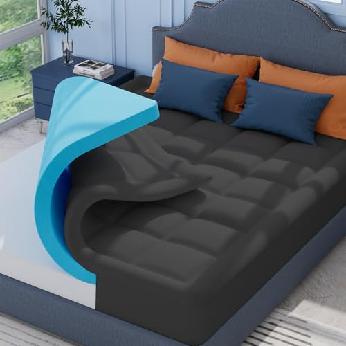 ELEMUSE Grau Matratzen Topper 180x200cm, H3 Gel Topper mit Waschbarem Flauschigem Bezug und Gelschaum, 7CM Höhe Weicher und Bequemer Matratzentopper für Boxspringbett und Unbequeme Betten Schlafsofa