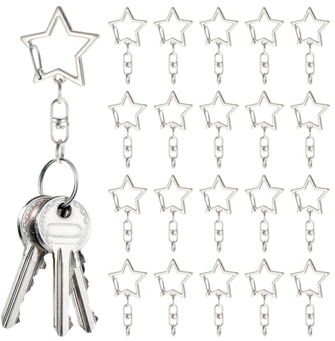 JNJOOD 50Pc Star Shaped Spring Snap Keychain Clip with Chain Hanging Buckle and Open Jump Ring,for Jewelry Making Keychains DIY