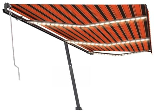 Automatische Einziehbare Markise für die Terrasse, 600x300 cm, mit LED-Beleuchtung und Windsensor, UV- & Wasserbeständig, Orange/Braun