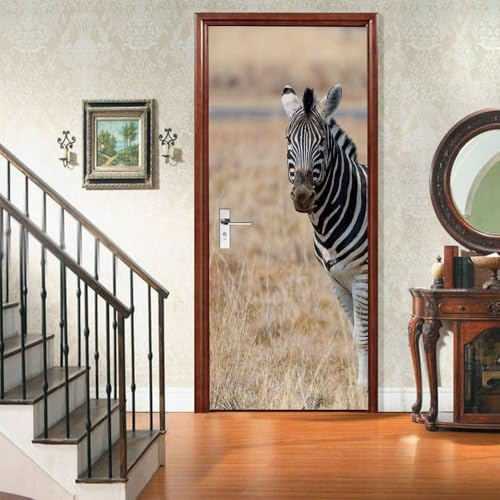 Türbekleben Zebra Türtapete, Selbstklebend TürPoster Afrikanisches Tier Zebra Türbilder, 3D Fototapete Türfolie Poster Tapete Türaufkleber Tür Tapeten 77 x 200 cm q.8411