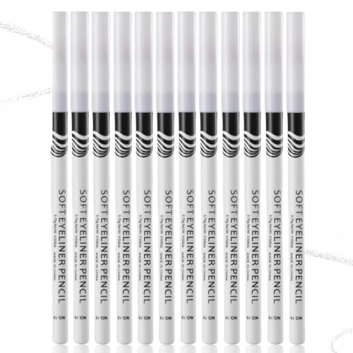 12PCS White Eyeliner Pencils,Professional Highlighter Eye Liner Pen,Soft Highlighter Eyeliner Pencil,White Eye Pencil,Long-Lasting Eye Highlighter Makeup Pen/cil,Waterproof Long Lasting E/ye Brighten