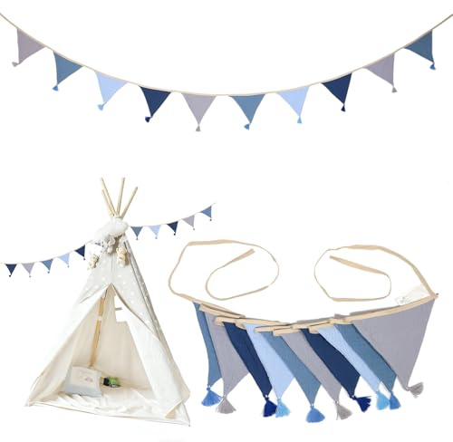 LUBOXIN Wimpelkette Kinderzimmer 1 Pcs 2.6m Girlande Kinderzimmer Deko | Baumwolle Stoff Wimpelkette Hausbett Deko für Mädchen Jungen, Baby Zimmer Deko, Wanddeko Geburtstagsdekorationen