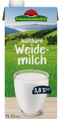 Schwarzwaldmilch haltbare Weidemilch 3,8% Fett – 12 x 1L Pack – aus dem Schwarzwald | Ohne Gentechnik | Natürliche Fütterung & täglicher Weidegang I powered by Fuduu.de