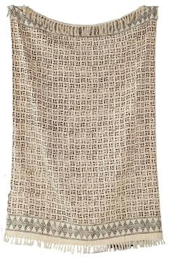 Urbane Hide | Marokkanische Plaid | Plaids | Sofaüberwurf für alle Jahreszeiten | 125x180 cm | Plaid mit Fransen | 100% Baumwolle | Rot und Creme