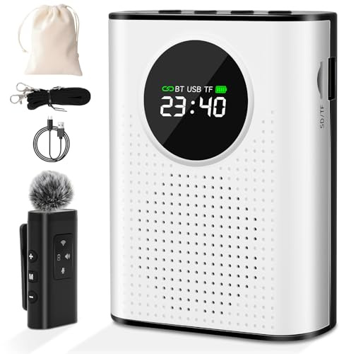 Voice Amplifier with Magnetic Wireless Lavalier Microphone, Portable Amplifier TF/SD Card, Portable Amplifier with 2.4G Wireless Microphone for Teachers Tour Guides Coaches