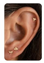 3 Paar Ohrringe 14K Gold Vergoldet/Silber Flatback Stecker Set Damen | Hautfreundliches Knorpeldesign, Flache Rückseite, Glatt Poliert, Helix Tragus Piercingschmuck, Angenehm zu Tragen