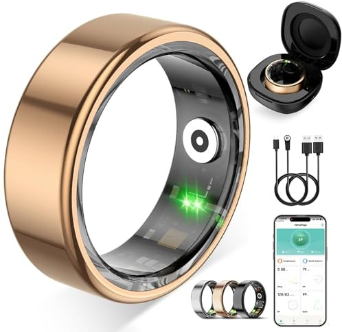 ZBNMY Smart Ring for Women Men,Fitness Tracker Ring with Heart Rate, Sleep Monitoring, Blood Oxygen, Step Counting for iOS and Android, No Subscription Fee,Waterproof(Rose Gold, 9)