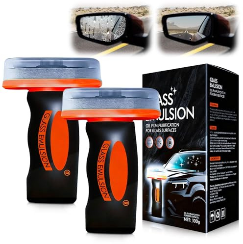 2Pcs Glass Emulsion Cleaner, Car Glass Oil Film Remover, Hand-Held Glass Cleaning Brush, Car Windscreen Cleaner, Automotive Window Cleaner for Car, Windows, Mirrors, Glassses Surface