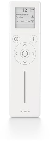 elero TempoSon-868 Slide Weiß – Bidirektionaler 15-Kanal Funk-Handsender für Rollladen, Markisen & Jalousien – 868MHz Fernbedienung mit LCD-Display, Slider & NFC-App-Konfiguration