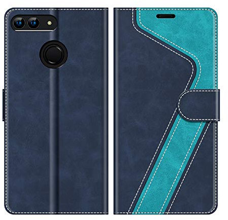 MOBESV Coque pour Huawei P Smart 5,65, Housse en Cuir Magnétique Fonction Stand Étui pour Huawei P Smart, Élégant Bleu