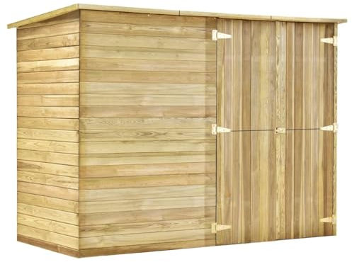 vidaXL Kiefernholz Imprägniert Gerätehaus Doppeltür Gartenhaus Geräteschuppen Holzhaus Blockhaus Geräteschrank Gartenschrank 232x110x170cm